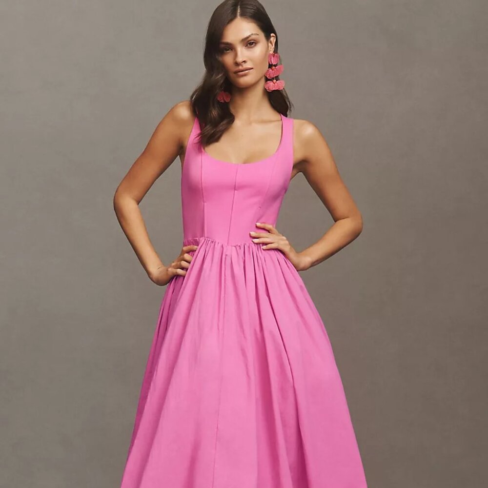 BHLDN Jemma Scoop-Neck Corset Maxi Dress Pink Fit & Flare –‎ Women’s S